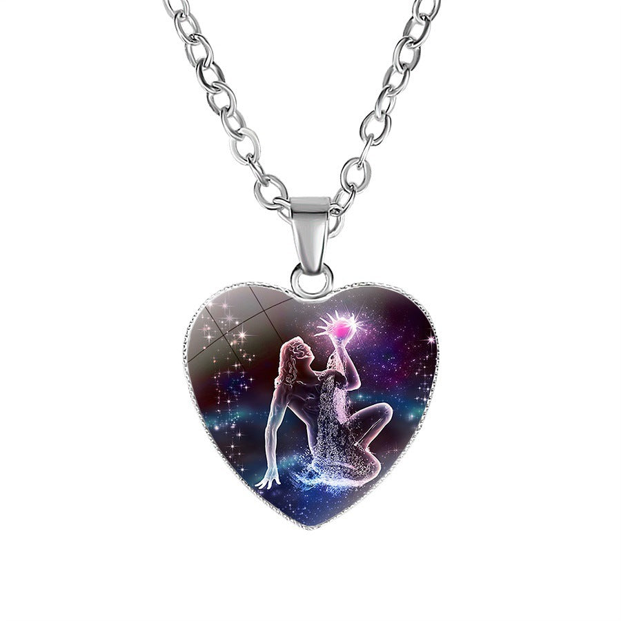 Women's Zodiac Heart Pendant Necklace With 12 Constellations