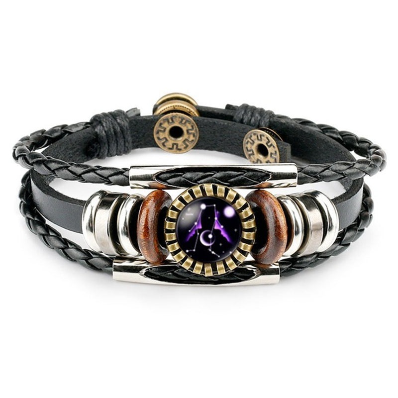 Zodiac Constellation Bracelet — 12 Signs | Leather & Glass Charm