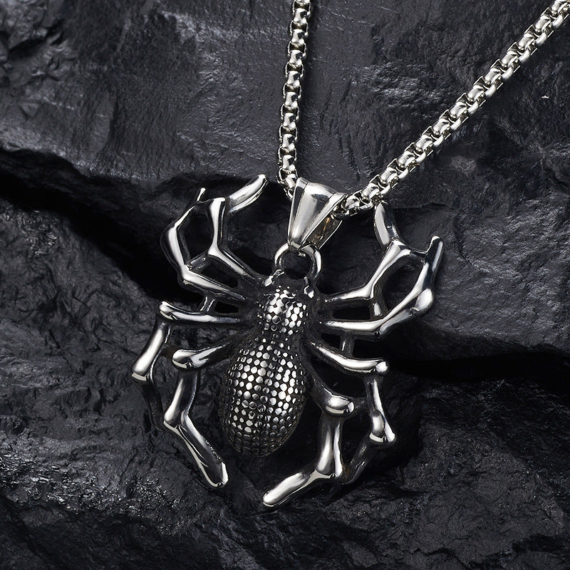Empowering Handcrafted Titanium Steel Spider Punk Necklace for Men by Tinkers