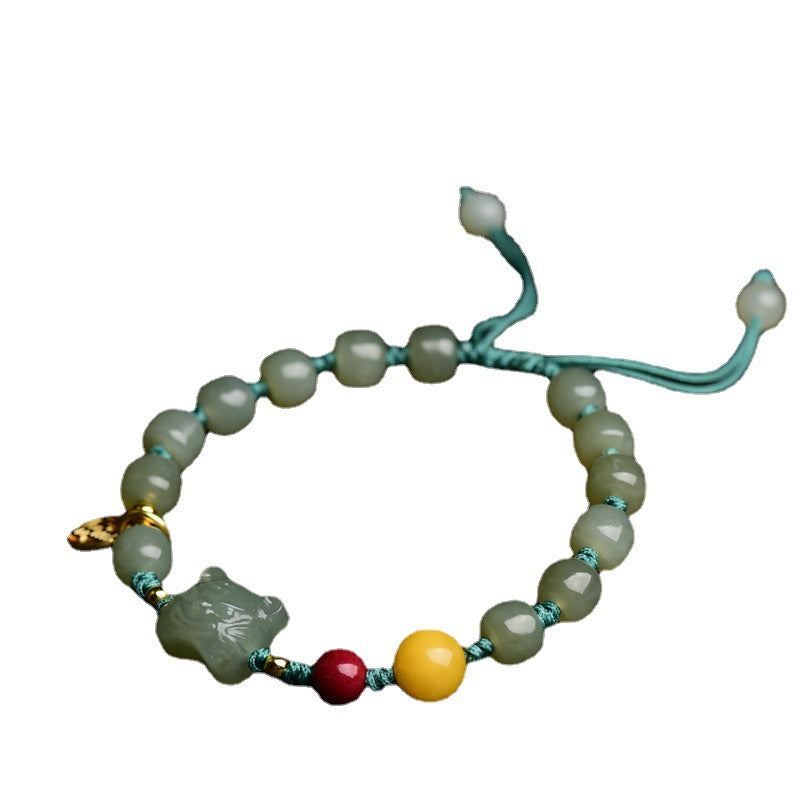 Natural Hetian Jade Cinnabar Beeswax Bracelet Unisex
