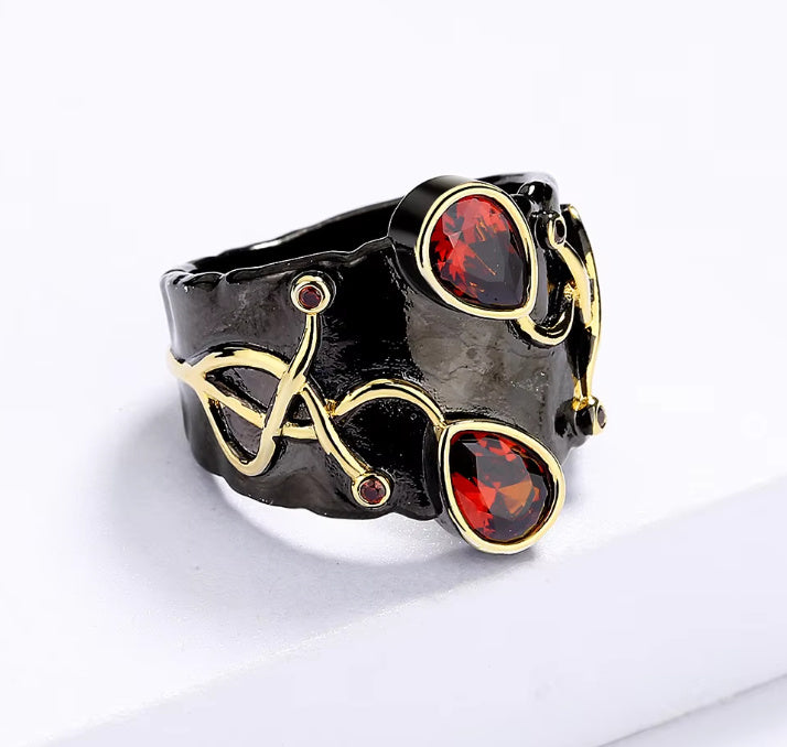 Fashionable Retro Oval Ring For Women Brass Black Classic