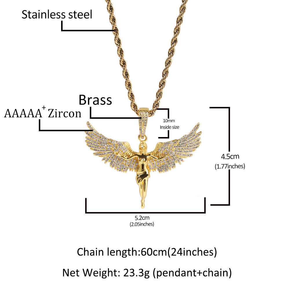 Female Retro Diamonds Angel Wings Necklace Copper Chain