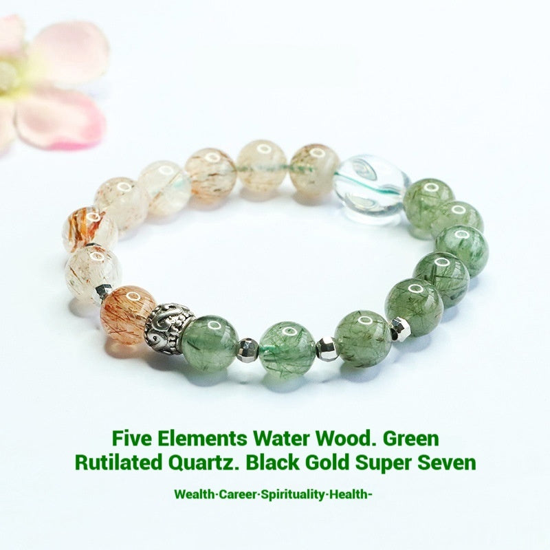 Grüner Quarz Rutil Schwarzgold Super Seven Armband