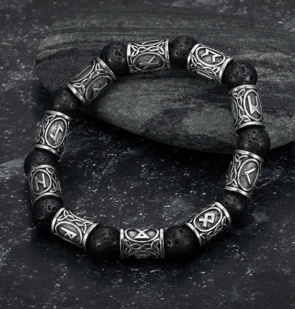 Tinkers Asgard Crafted Silver Rune Bracelet Lava Stone Edition - 0