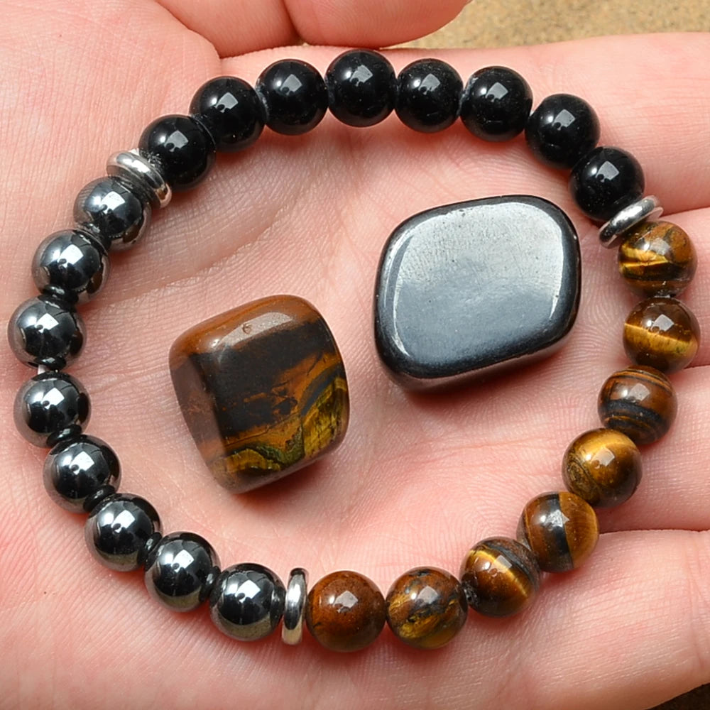 Tinkers Triple Protection Bracelet Set Tiger Eye Obsidian Hematite - Apparel & Accessories > Jewelry > Bracelets