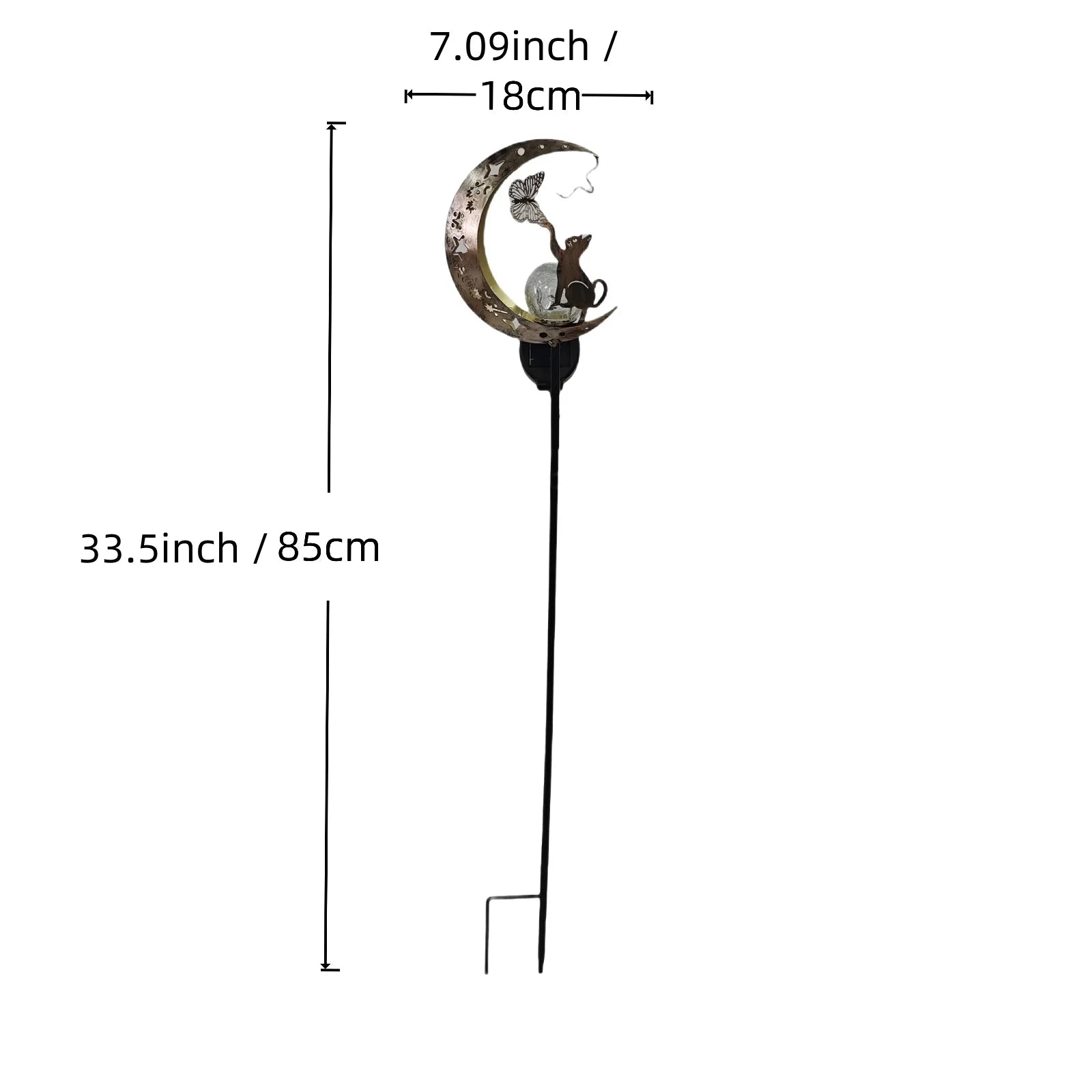 Tinkers Cat Moon Shaped Iron Solar Lamp With Sensor Outdoor Garden -