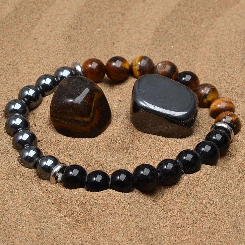 Tinkers Triple Protection Bracelet Set Tiger Eye Obsidian Hematite - Apparel & Accessories > Jewelry > Bracelets
