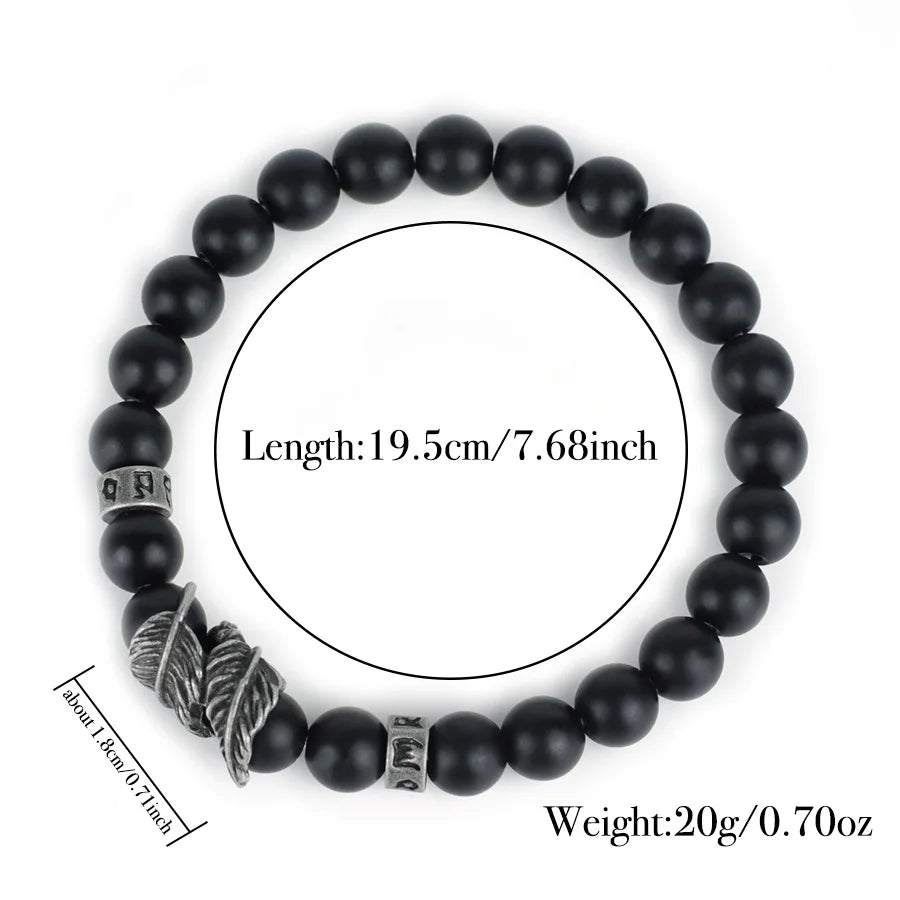 Men's Natural Stone Bracelet | Feather & Sanskrit Mantra | Lava, Onyx & Turquoise