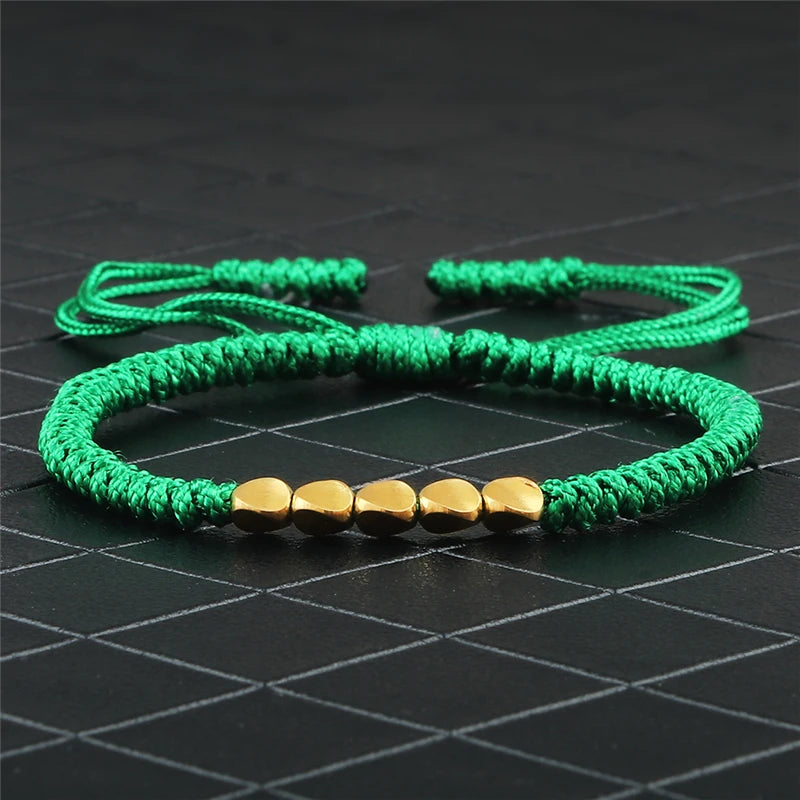 Tinkers Handmade Tibetan Copper Bead Braided Bracelet Unisex Red -