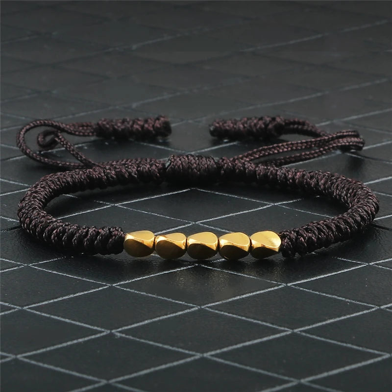 Tinkers Handmade Tibetan Copper Bead Braided Bracelet Unisex Red -