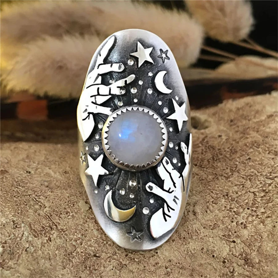Moonstone Protection Balance Ring Handmade Unisex Vintage