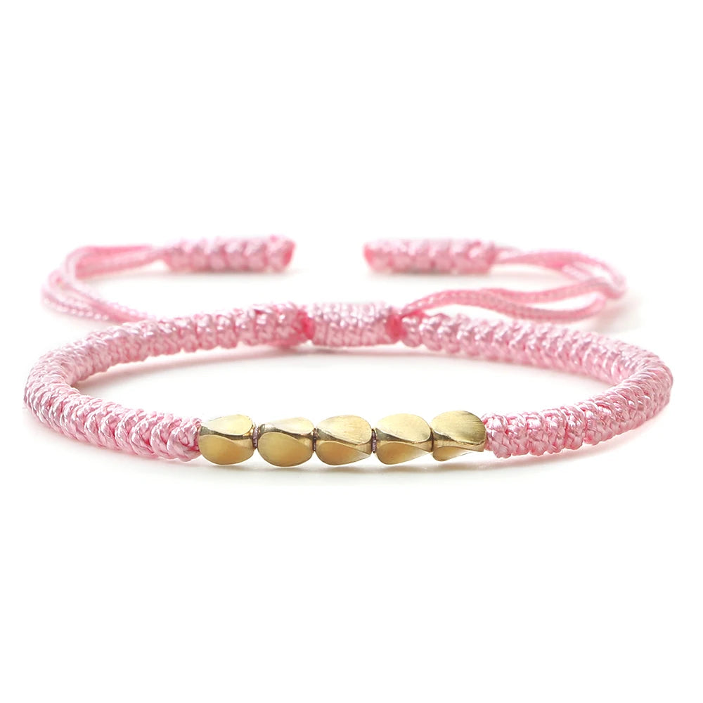 Tinkers Handmade Tibetan Copper Bead Braided Bracelet Unisex Red -