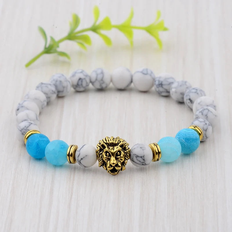 Tinkers Classic Crown Lion Beaded Bracelet Tiger Eye Onyx Stone - Apparel & Accessories > Jewelry > Bracelets
