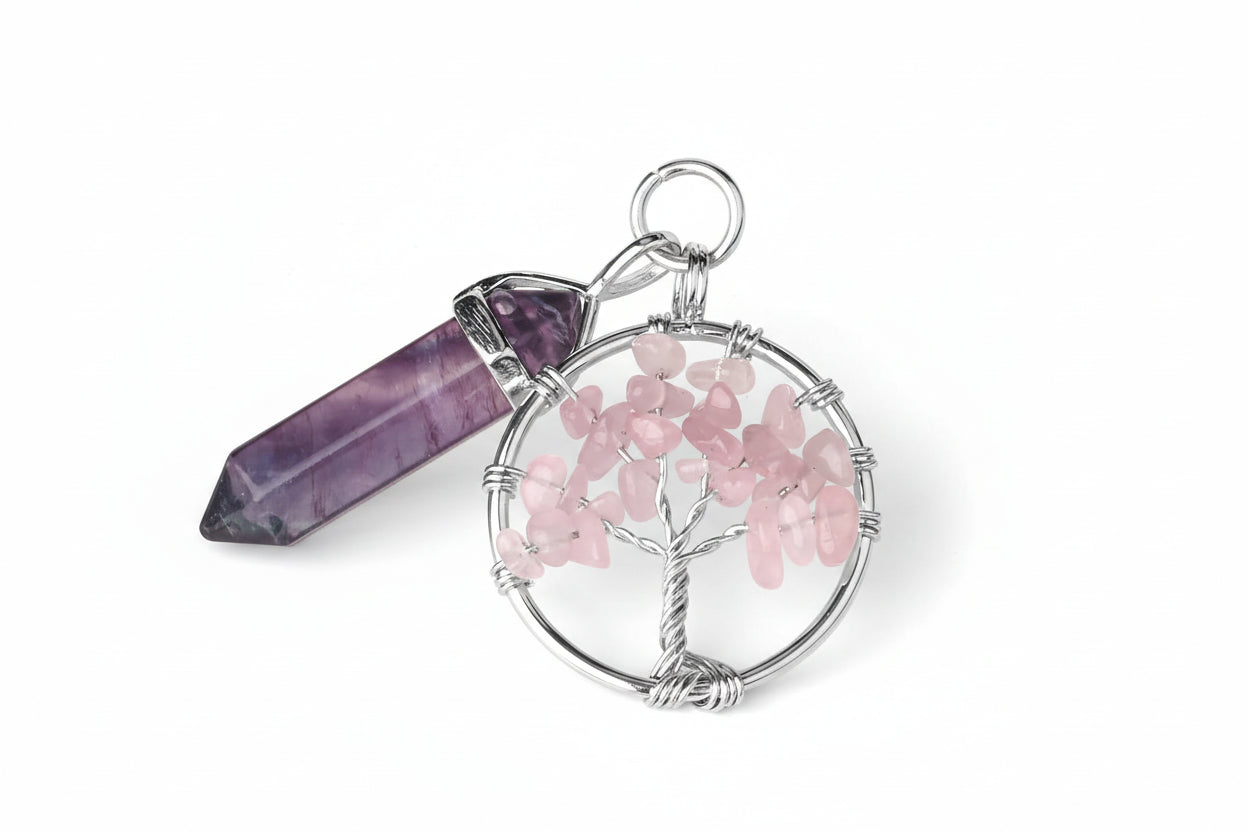 Natural Stone Tree of Life Keychain – Crystal Pendant with Lobster Clasp