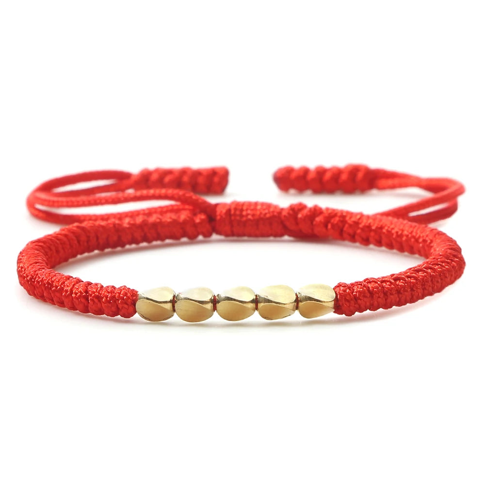 Tinkers Handmade Tibetan Copper Bead Braided Bracelet Unisex Red -