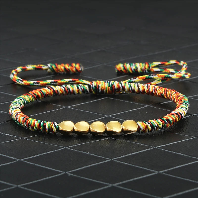 Tinkers Handmade Tibetan Copper Bead Braided Bracelet Unisex Red -