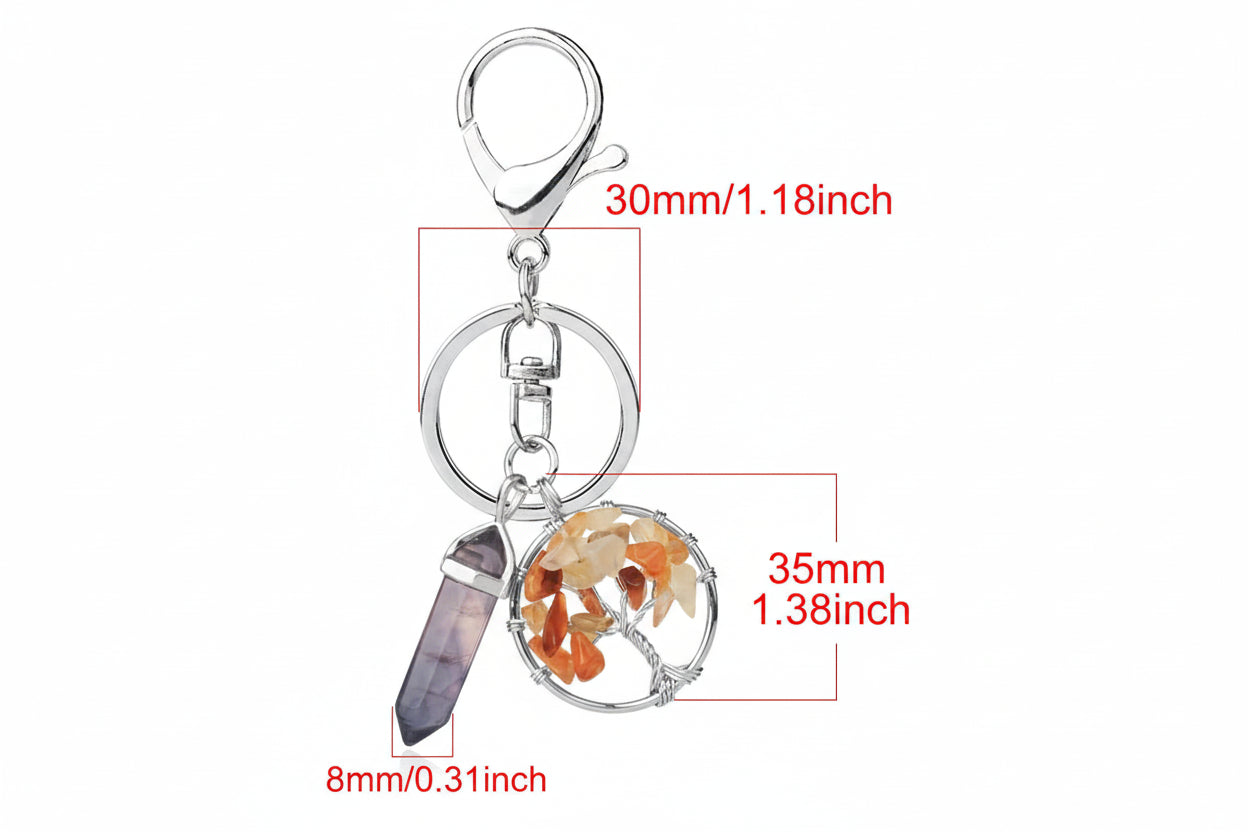 Natural Stone Tree of Life Keychain – Crystal Pendant with Lobster Clasp