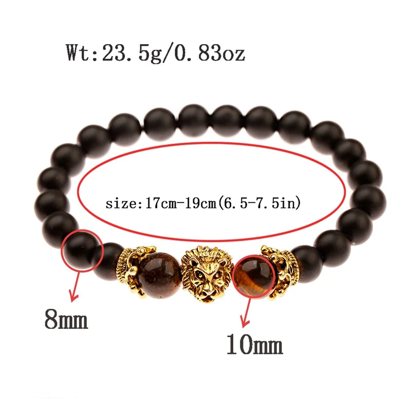 Tinkers Classic Crown Lion Beaded Bracelet Tiger Eye Onyx Stone - Apparel & Accessories > Jewelry > Bracelets