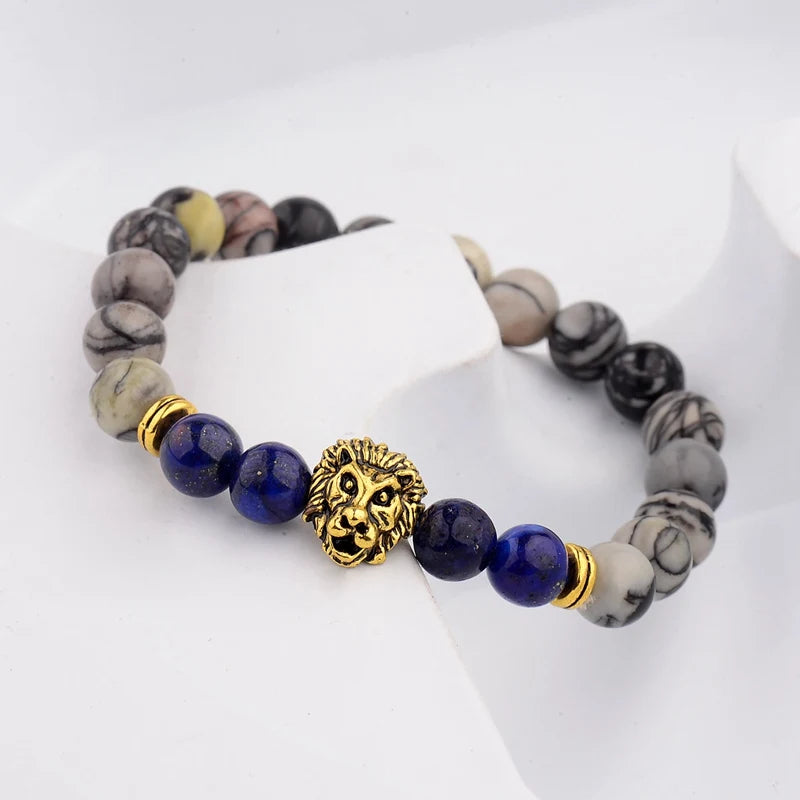 Tinkers Classic Crown Lion Beaded Bracelet Tiger Eye Onyx Stone - Apparel & Accessories > Jewelry > Bracelets