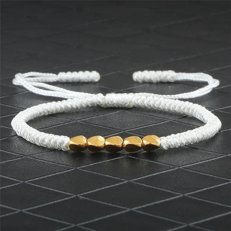 Tinkers Handmade Tibetan Copper Bead Braided Bracelet Unisex Red -