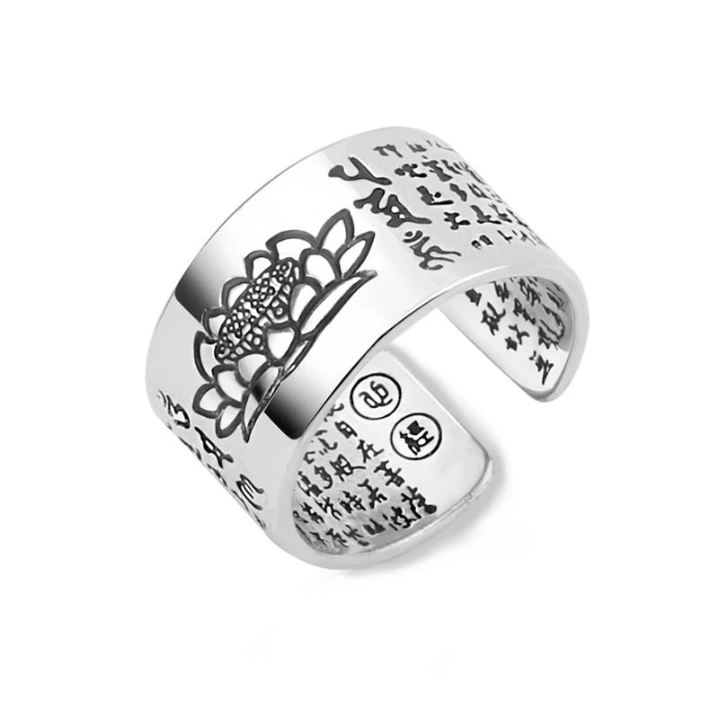 Silver Color Buddhist Ring for Women Tibetan Prayer Copper OM Mantra 7 Chakras Good Luck Women Ring