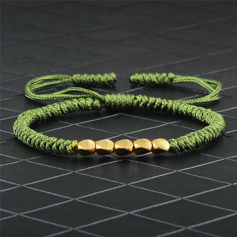 Tinkers Handmade Tibetan Copper Bead Braided Bracelet Unisex Red -