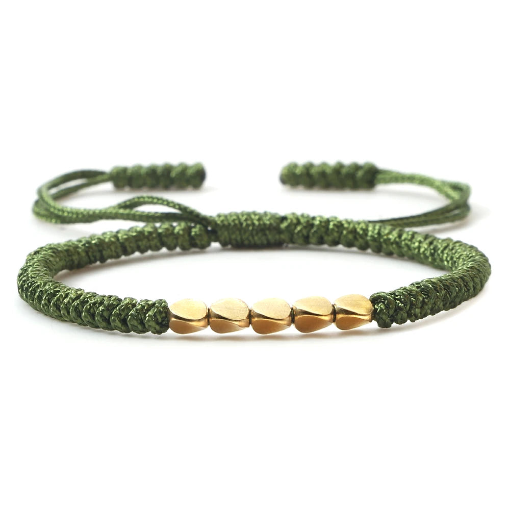 Tinkers Handmade Tibetan Copper Bead Braided Bracelet Unisex Red -