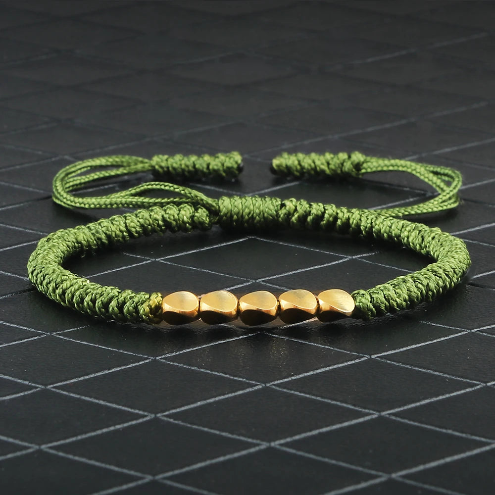 Tinkers Handmade Tibetan Copper Bead Braided Bracelet Unisex Red -