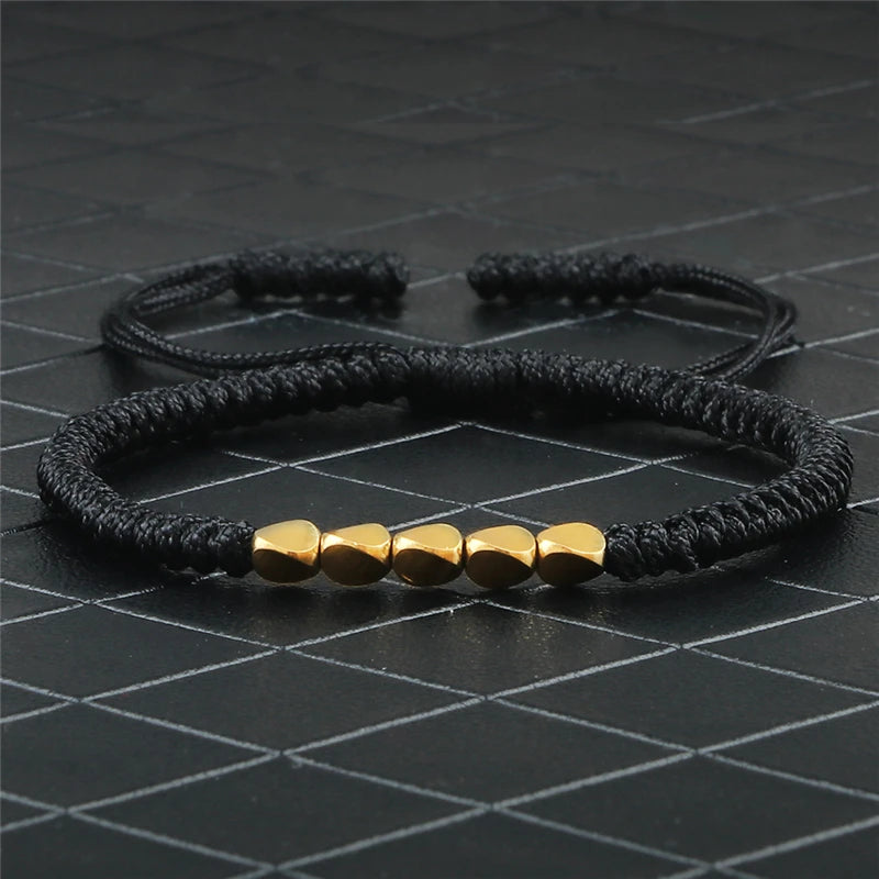 Tinkers Handmade Tibetan Copper Bead Braided Bracelet Unisex Red -