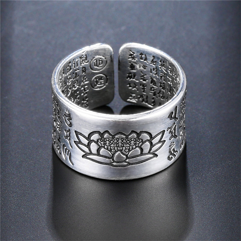 Silver Color Buddhist Ring for Women Tibetan Prayer Copper OM Mantra 7 Chakras Good Luck Women Ring