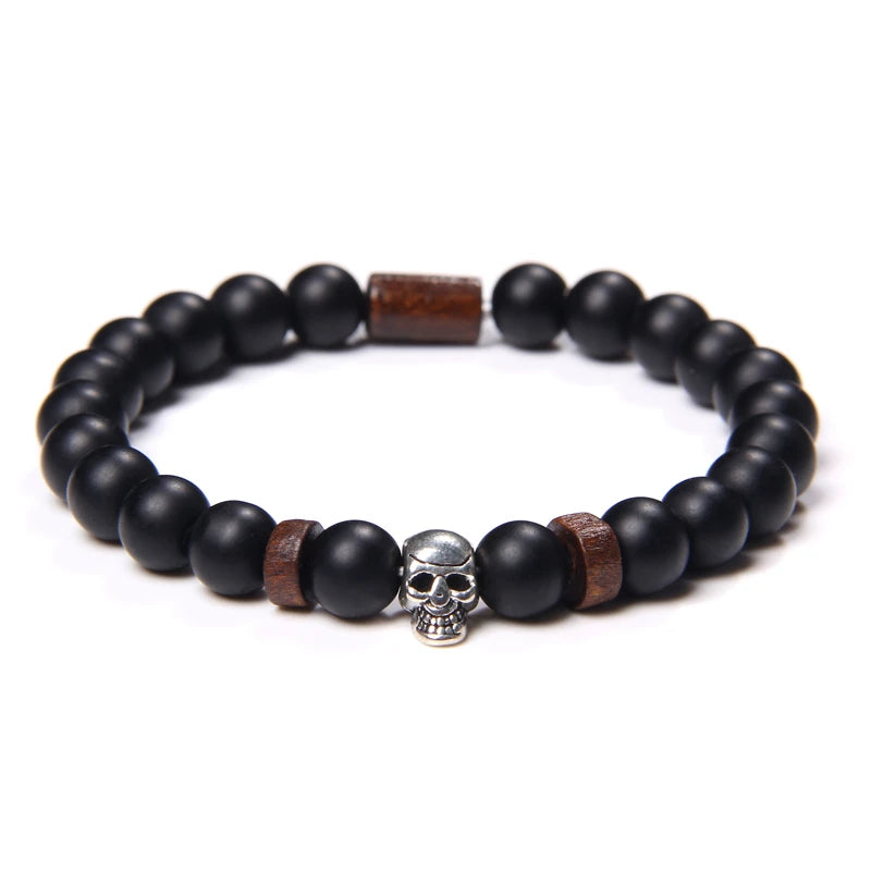 Tinkers Skull Beaded Bracelet Natural Stone Tiger Eye Malachite - Apparel & Accessories > Jewelry > Bracelets