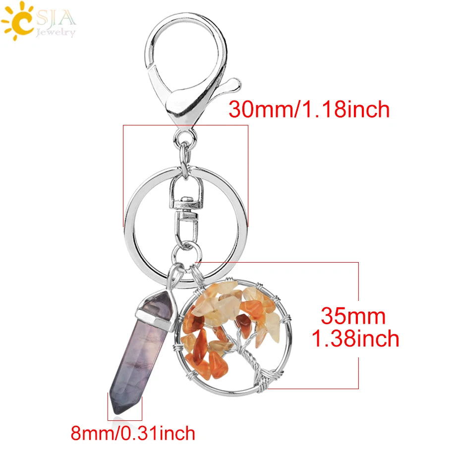 Natural Stone Tree of Life Keychain – Crystal Pendant with Lobster Clasp