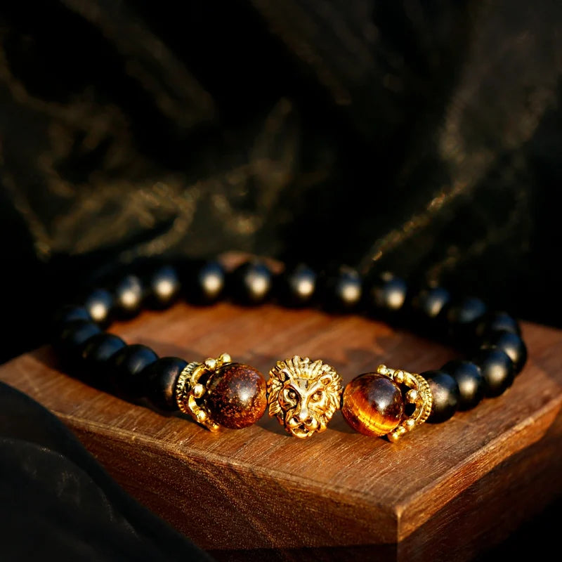 Tinkers Classic Crown Lion Beaded Bracelet Tiger Eye Onyx Stone - Apparel & Accessories > Jewelry > Bracelets