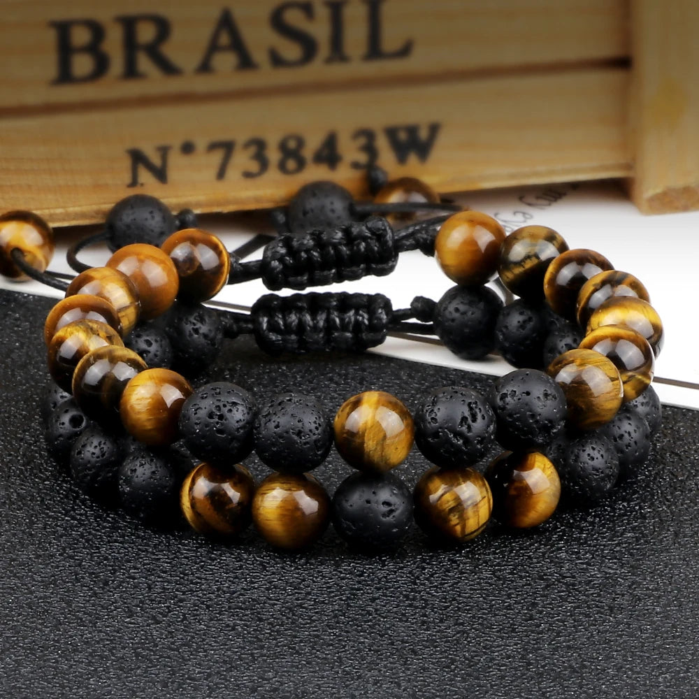 Tinkers Brand Lava Beads Tiger Eye Adjustable Rope Bracelet Unisex - Uncategorized