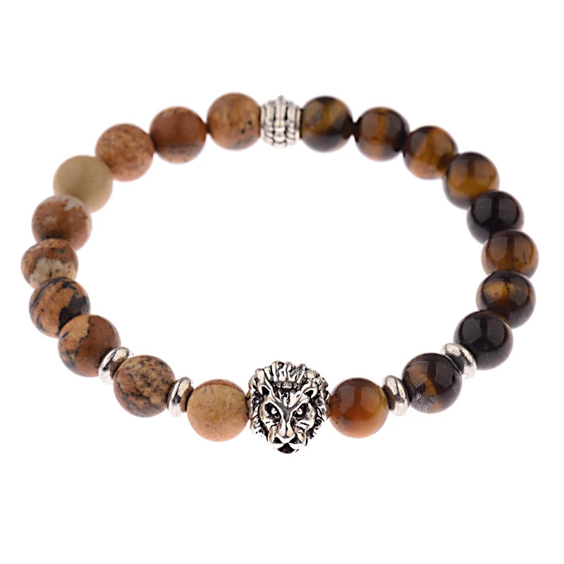 Tinkers Classic Crown Lion Beaded Bracelet Tiger Eye Onyx Stone - Apparel & Accessories > Jewelry > Bracelets