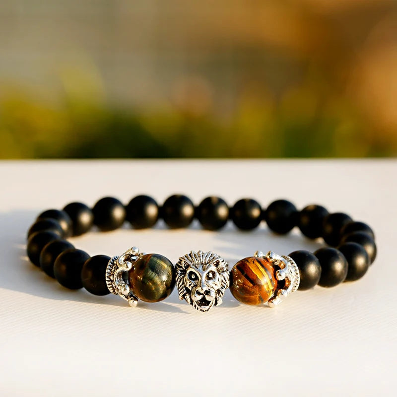 Tinkers Classic Crown Lion Beaded Bracelet Tiger Eye Onyx Stone - Apparel & Accessories > Jewelry > Bracelets