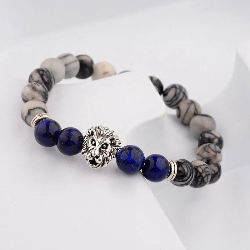 Tinkers Classic Crown Lion Beaded Bracelet Tiger Eye Onyx Stone - Apparel & Accessories > Jewelry > Bracelets