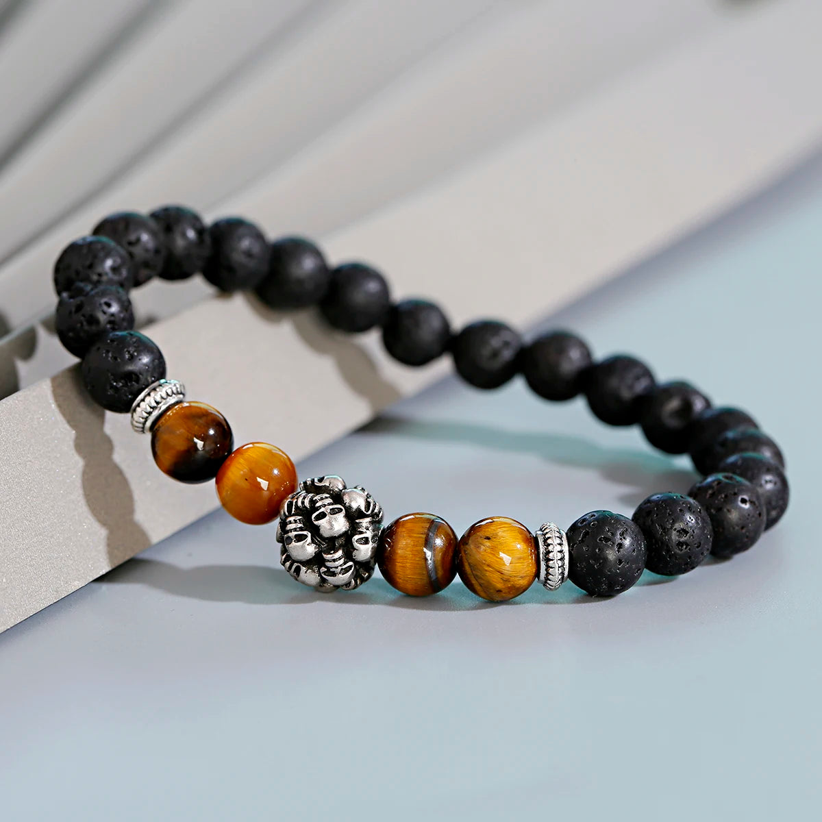 Tinkers Classic Crown Lion Beaded Bracelet Tiger Eye Onyx Stone - Apparel & Accessories > Jewelry > Bracelets