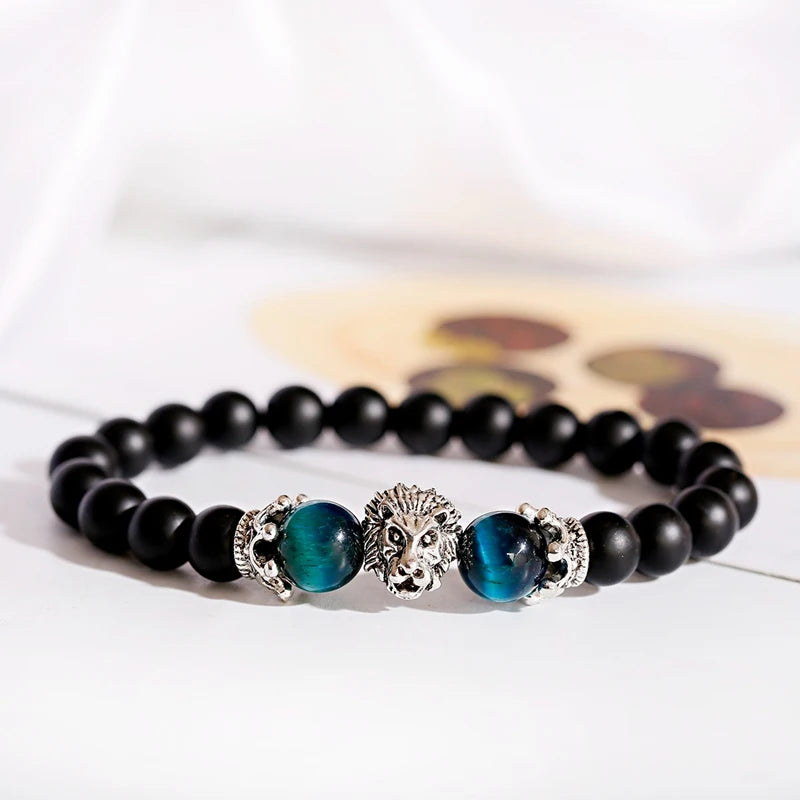 Tinkers Classic Crown Lion Beaded Bracelet Tiger Eye Onyx Stone - Apparel & Accessories > Jewelry > Bracelets
