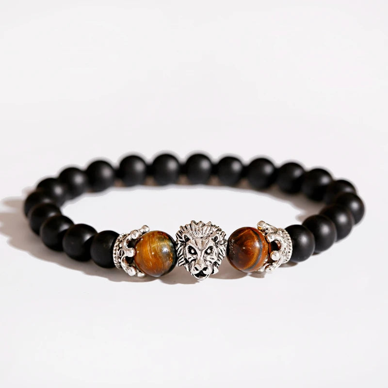 Tinkers Classic Crown Lion Beaded Bracelet Tiger Eye Onyx Stone - Apparel & Accessories > Jewelry > Bracelets