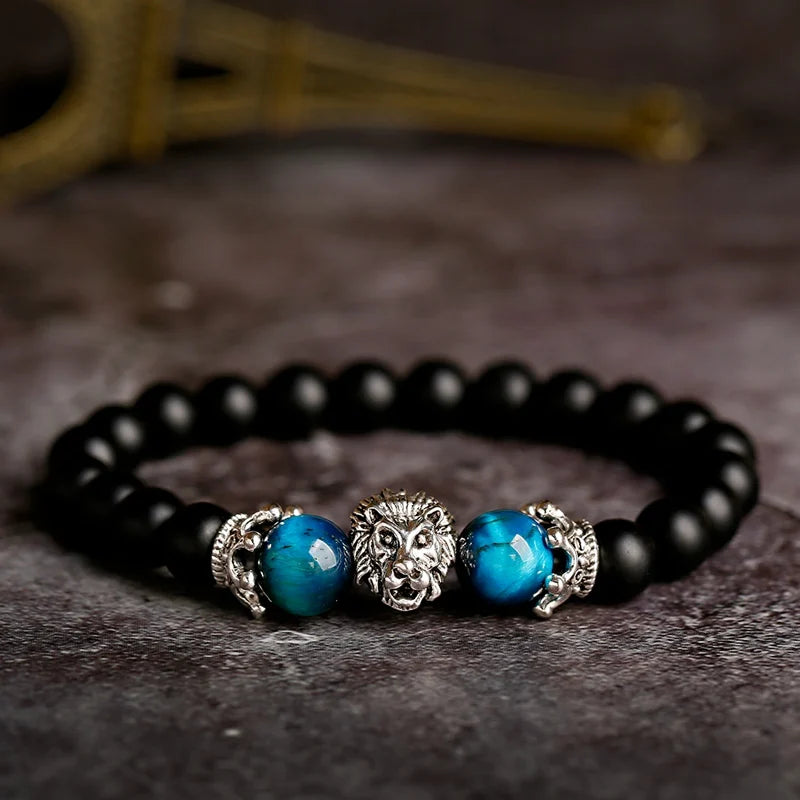 Tinkers Classic Crown Lion Beaded Bracelet Tiger Eye Onyx Stone - Apparel & Accessories > Jewelry > Bracelets