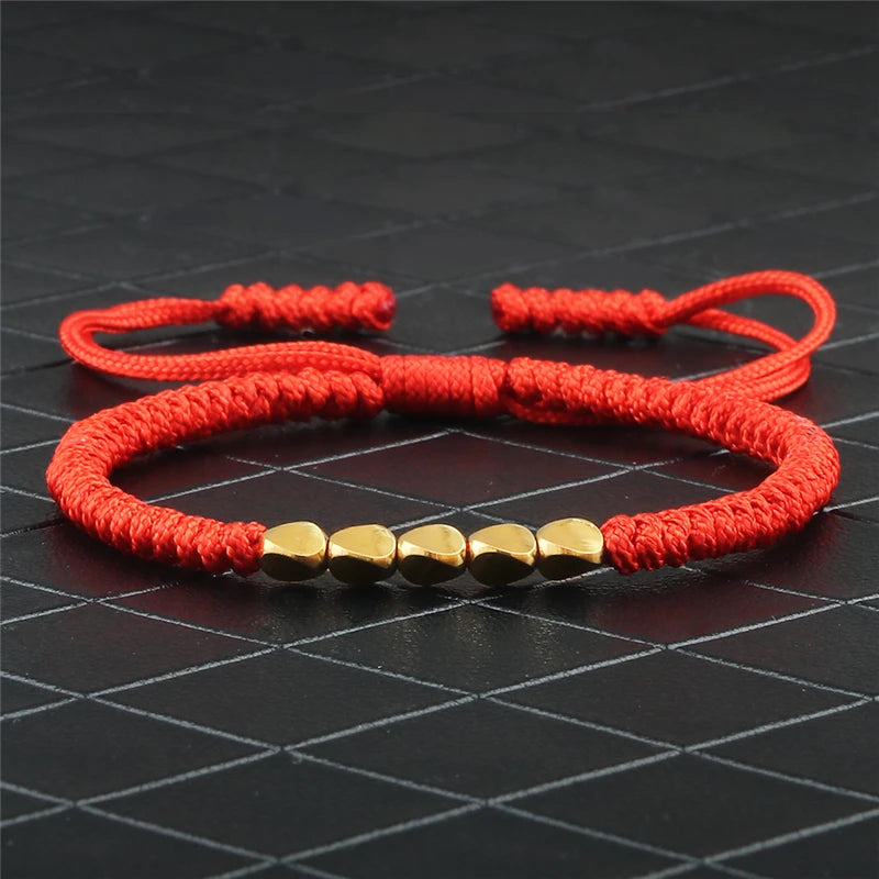 Tinkers Handmade Tibetan Copper Bead Braided Bracelet Unisex Red -