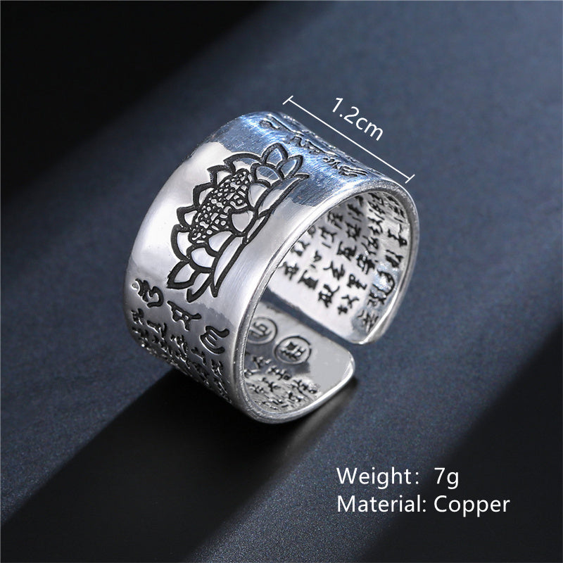 Silver Color Buddhist Ring for Women Tibetan Prayer Copper OM Mantra 7 Chakras Good Luck Women Ring