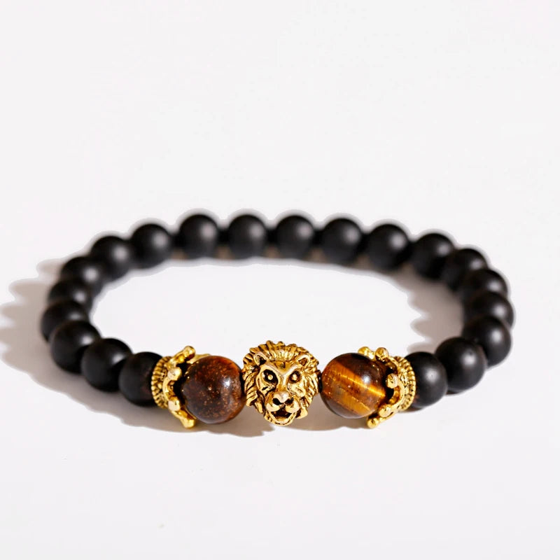 Tinkers Classic Crown Lion Beaded Bracelet Tiger Eye Onyx Stone - Apparel & Accessories > Jewelry > Bracelets