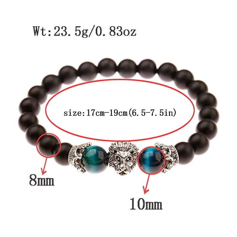 Tinkers Classic Crown Lion Beaded Bracelet Tiger Eye Onyx Stone - Apparel & Accessories > Jewelry > Bracelets