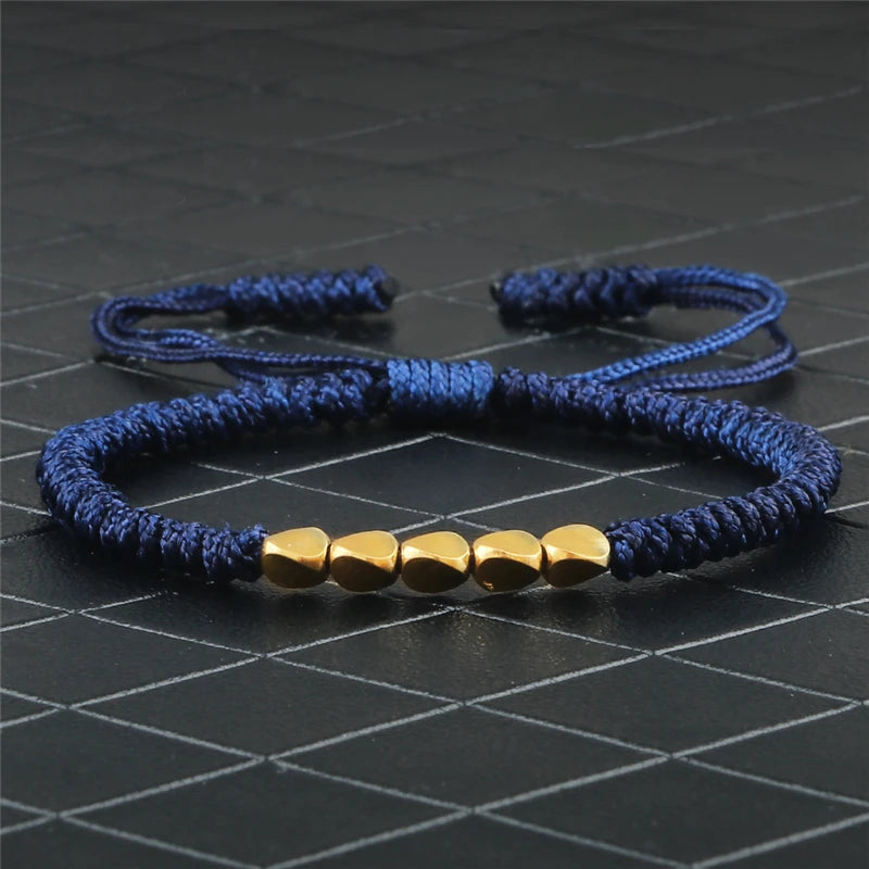 Tinkers Handmade Tibetan Copper Bead Braided Bracelet Unisex Red -