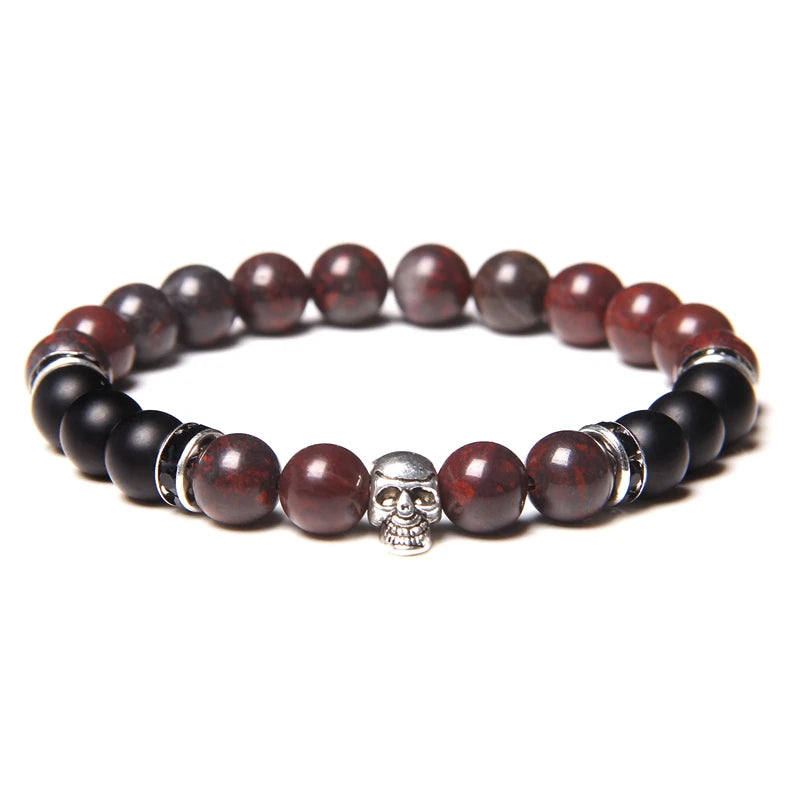 Tinkers Skull Beaded Bracelet Natural Stone Tiger Eye Malachite - Apparel & Accessories > Jewelry > Bracelets