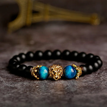 Tinkers Classic Crown Lion Beaded Bracelet Tiger Eye Onyx Stone - Apparel & Accessories > Jewelry > Bracelets