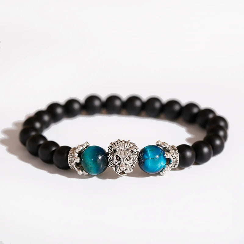 Tinkers Classic Crown Lion Beaded Bracelet Tiger Eye Onyx Stone - Apparel & Accessories > Jewelry > Bracelets