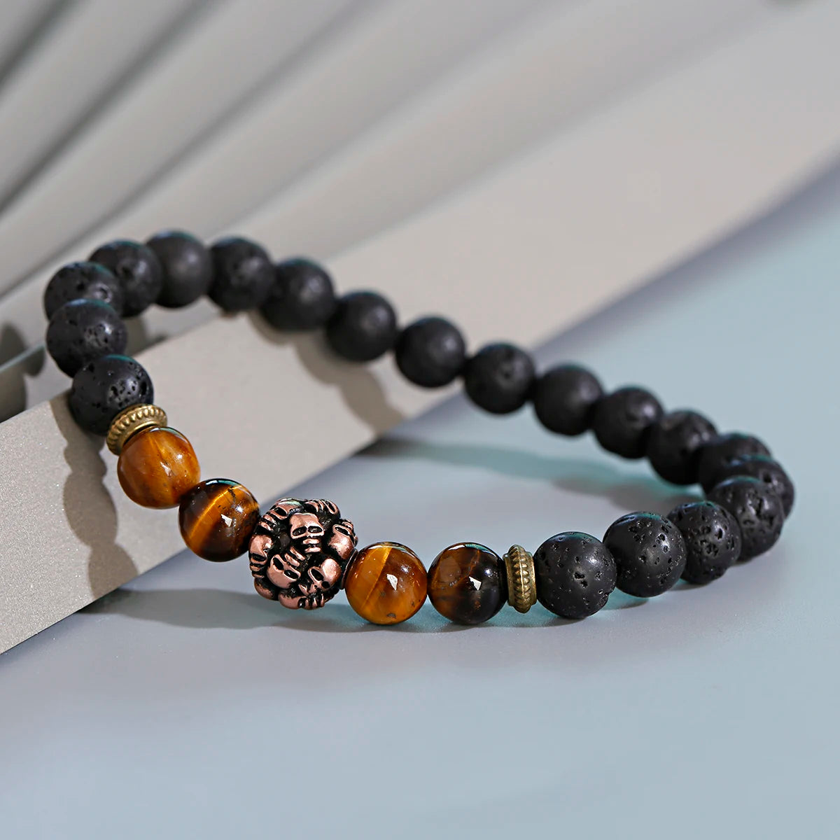 Tinkers Classic Crown Lion Beaded Bracelet Tiger Eye Onyx Stone - Apparel & Accessories > Jewelry > Bracelets